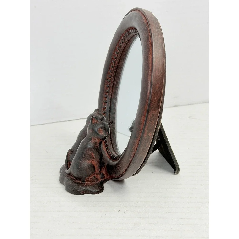 Two Cats Looking in Mirror Oval Tabletop Accent Mirror Polyresin 7